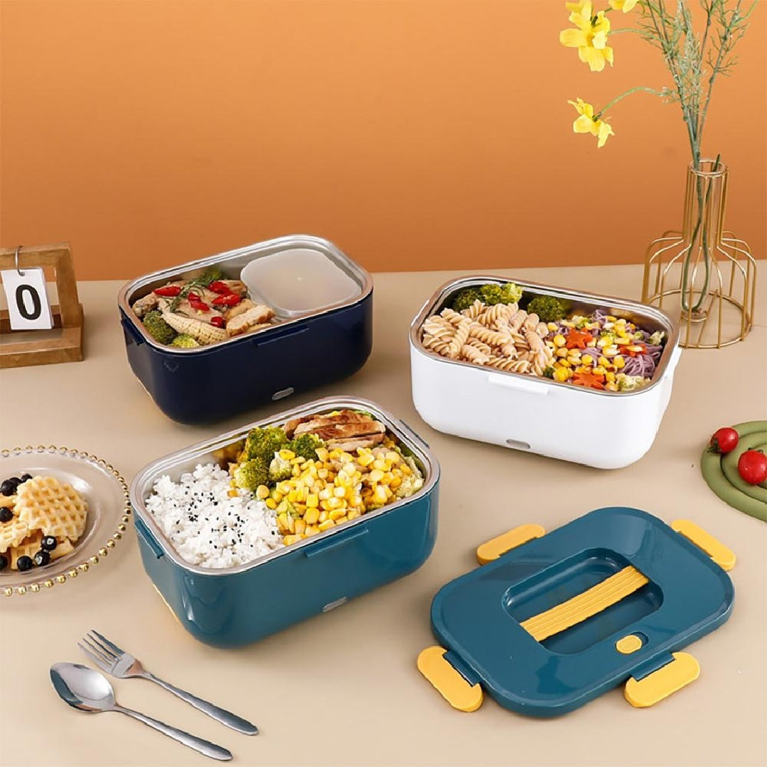 Electric Lunch Box Food Warmer – 2-in-1 110V Home & 12V Car, Stainless-Steel Tray (US)