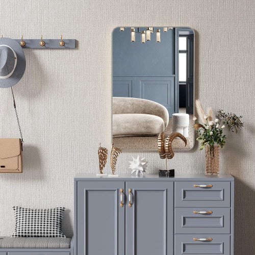 CYDD 24x36 in Silver Metal Framed Rectangular Bathroom Wall Mirror