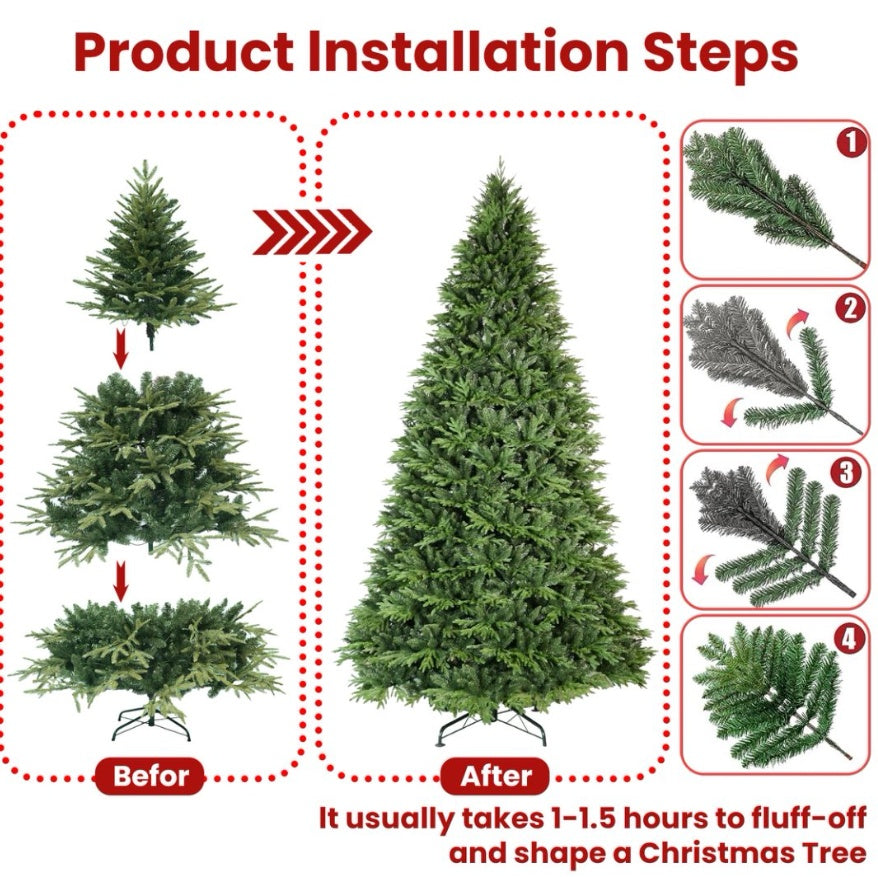 fulian 4ft PE PVC Hybrid Automatic Christmas Tree - Hinged Branches