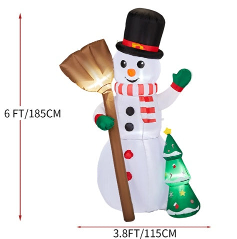6.2FT Broom, Snowman And Tree, 3 LED 210D Polyester Christmas Inflatable Decoration, 12V,1000mA US Standard