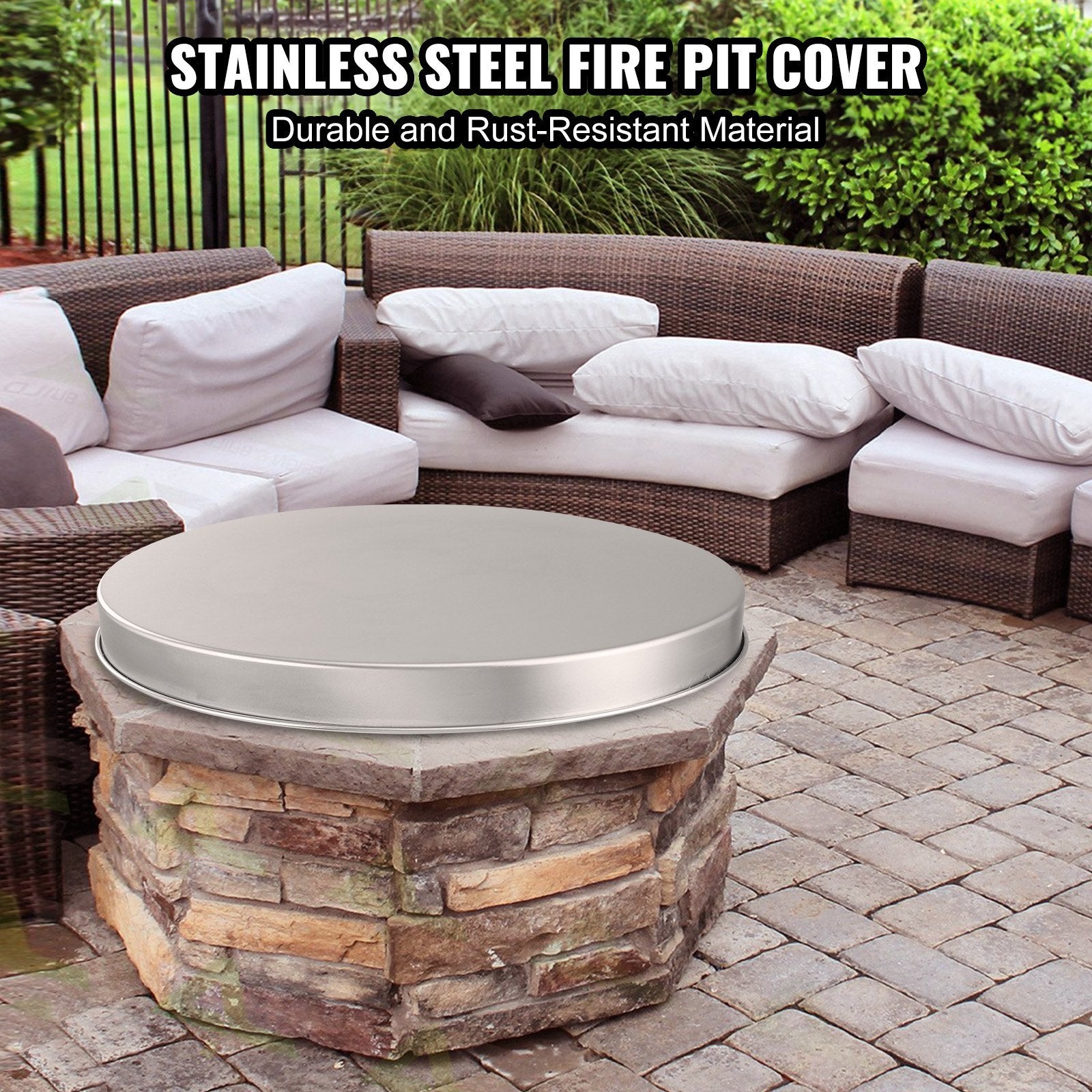 VEVOR 20" Stainless Steel Fire Pit Cover with Spark Screen – 20 Inch Portable Firepit Lid