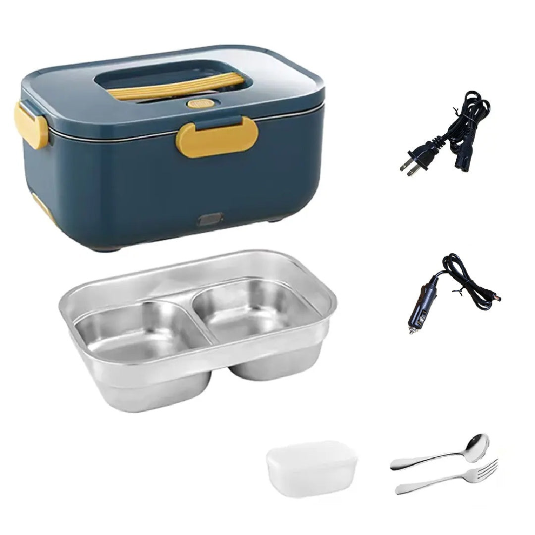 Electric Lunch Box Food Warmer – 2-in-1 110V Home & 12V Car, Stainless-Steel Tray (US)