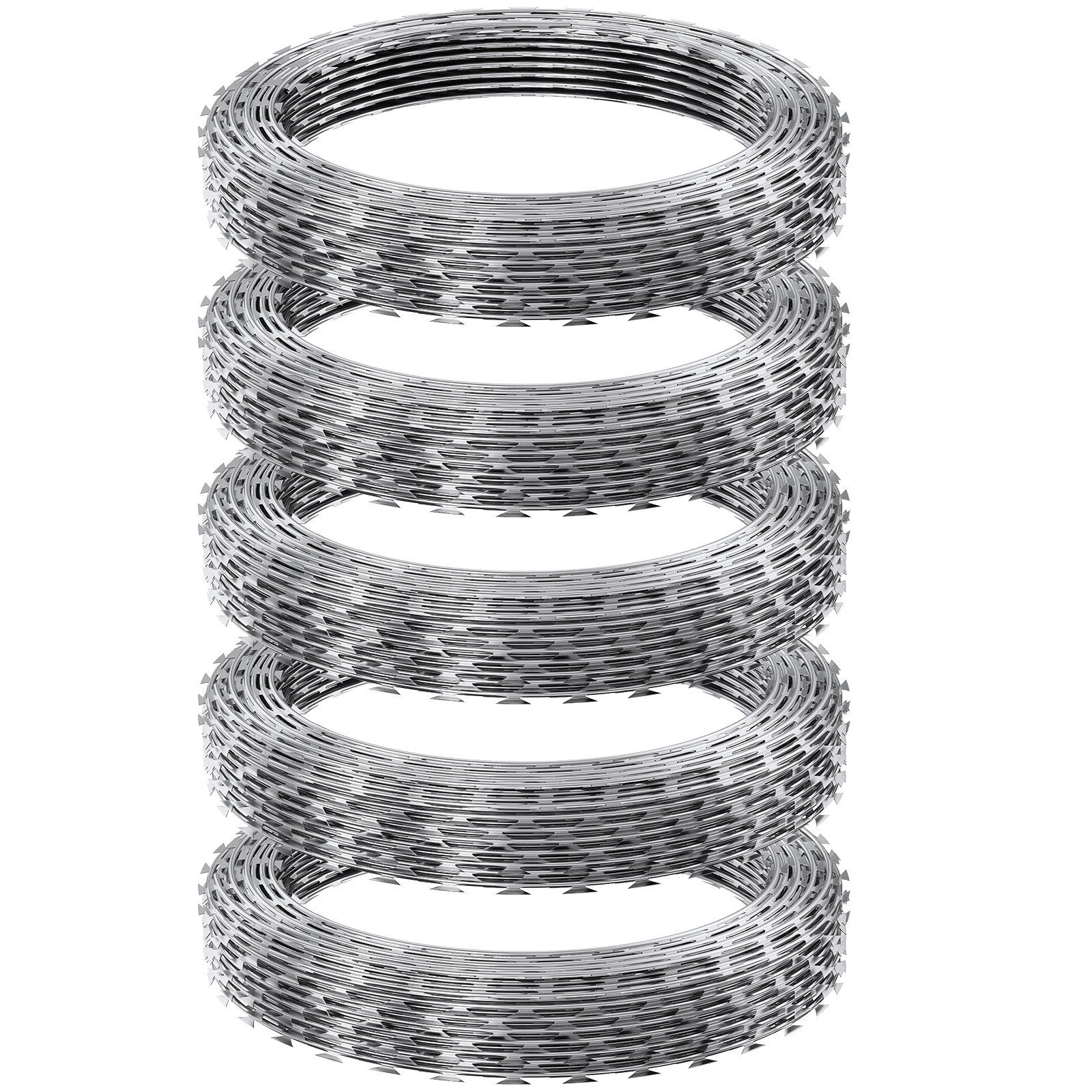 VEVOR Razor Wires, 246 Ft (5 Rolls) Galvanized Razor Ribbon Barbed Wire Fence