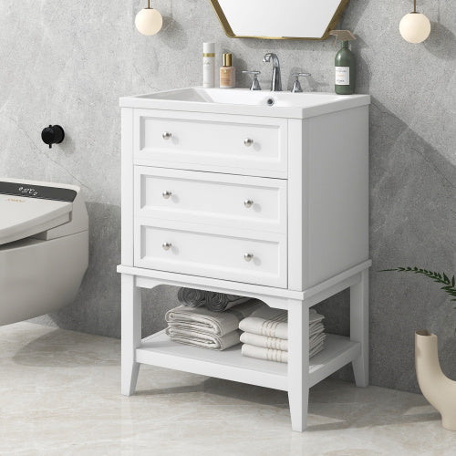 24 Bathroom Vanity With Sink Storage Cydd White - View 1