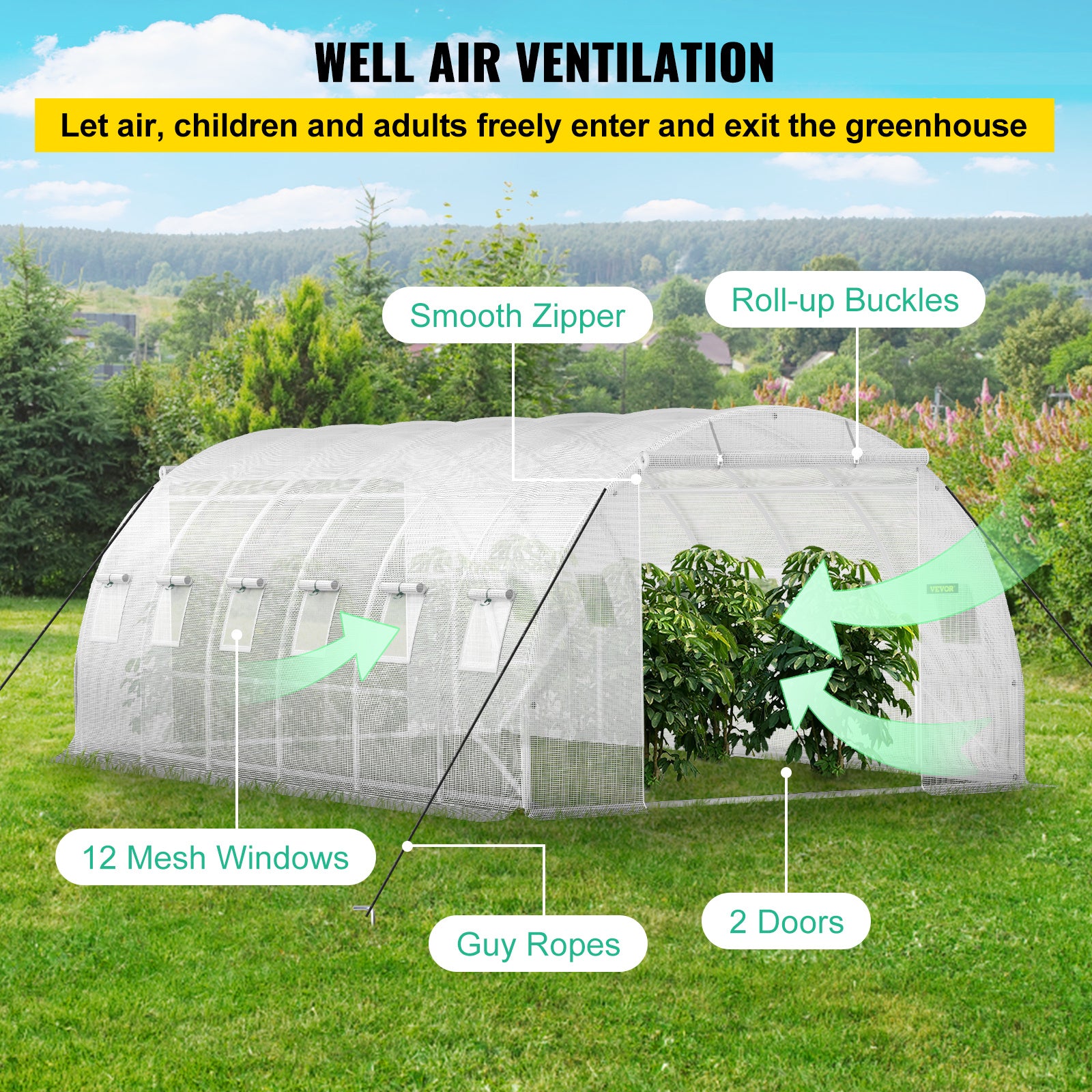 VEVOR Walk-in Tunnel Greenhouse, 20 x 10 x 7 Ft, Galvanized Frame, White
