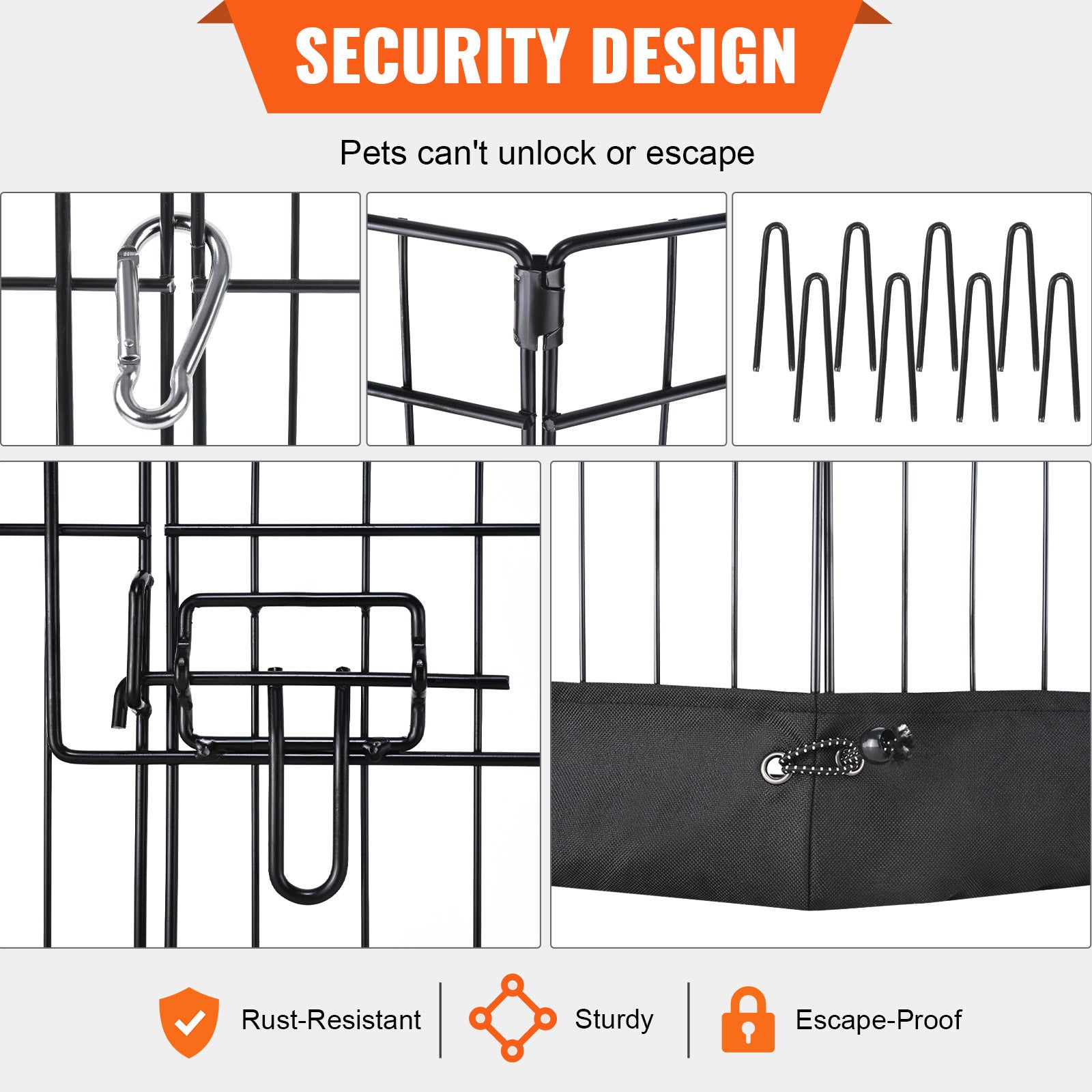 VEVOR Dog Playpen, 8 Panels Foldable Metal Dog Exercise Pen with Top Cover & 600D Oxford Bottom Pad, 24in H - 63" x 63"