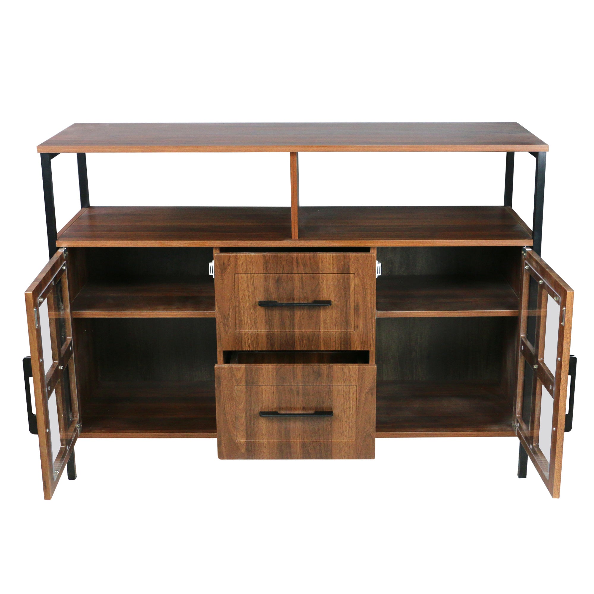 DL Store Living Room Buffet Cabinet with Glass Doors & Drawers — Brown