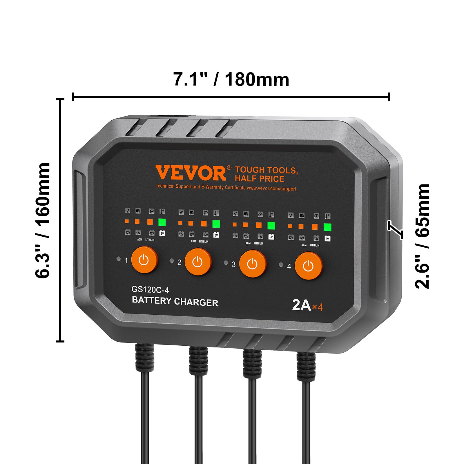 VEVOR Smart Battery Charger, 8-Amp (GS120C-4) — LiFePO4 & Lead-Acid