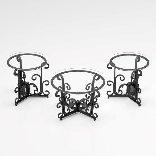 3 Piece Tempered Glass Coffee Table Set Decor - View 5