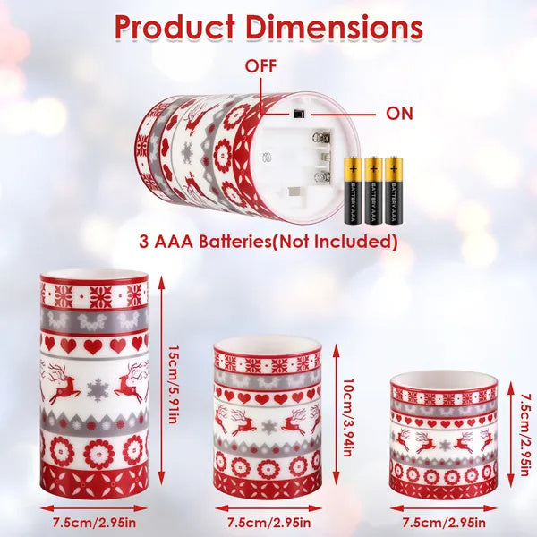Christmas Flameless LED Candles — Deer Pattern, Remote & Timer (3 pcs)