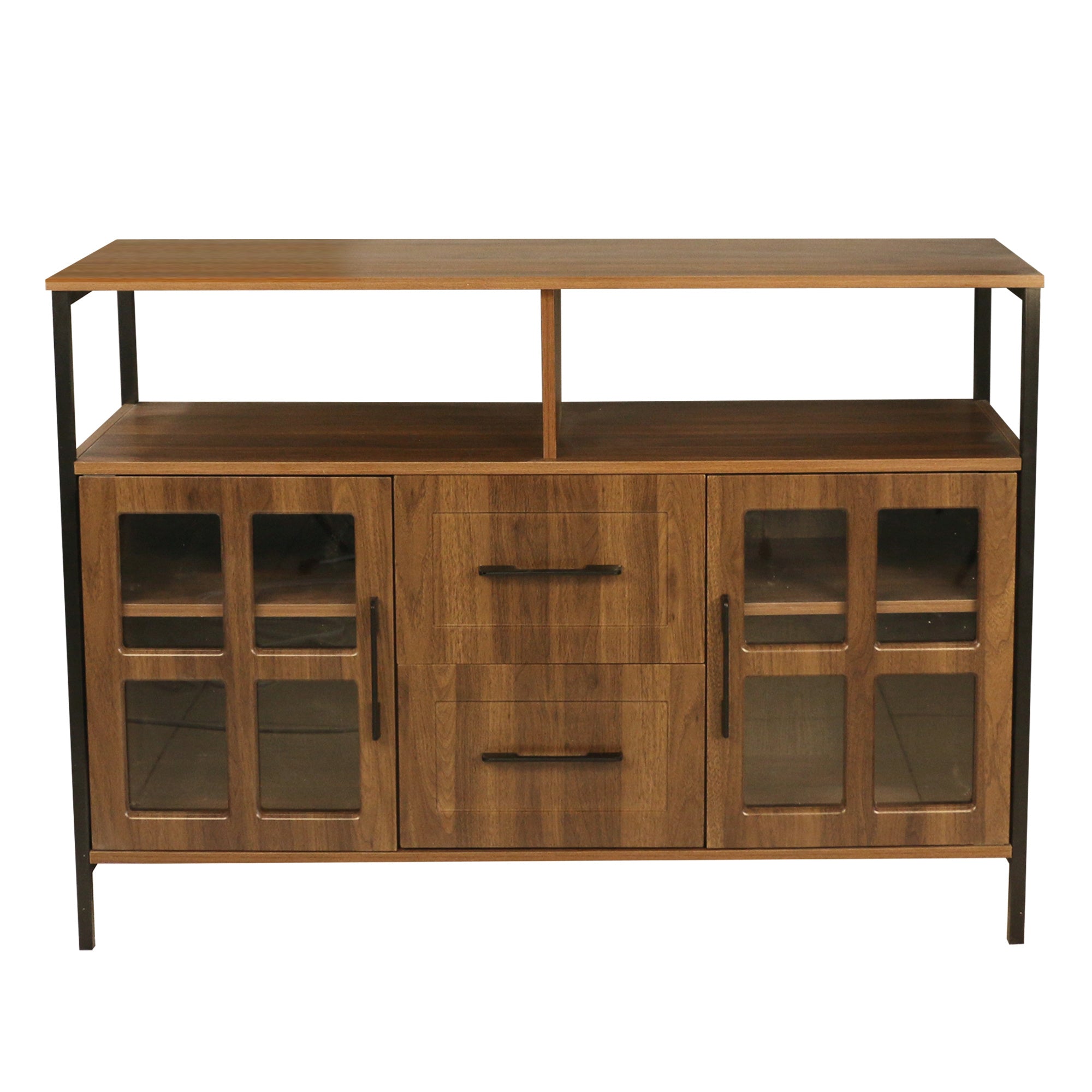 DL Store Living Room Buffet Cabinet with Glass Doors & Drawers — Brown