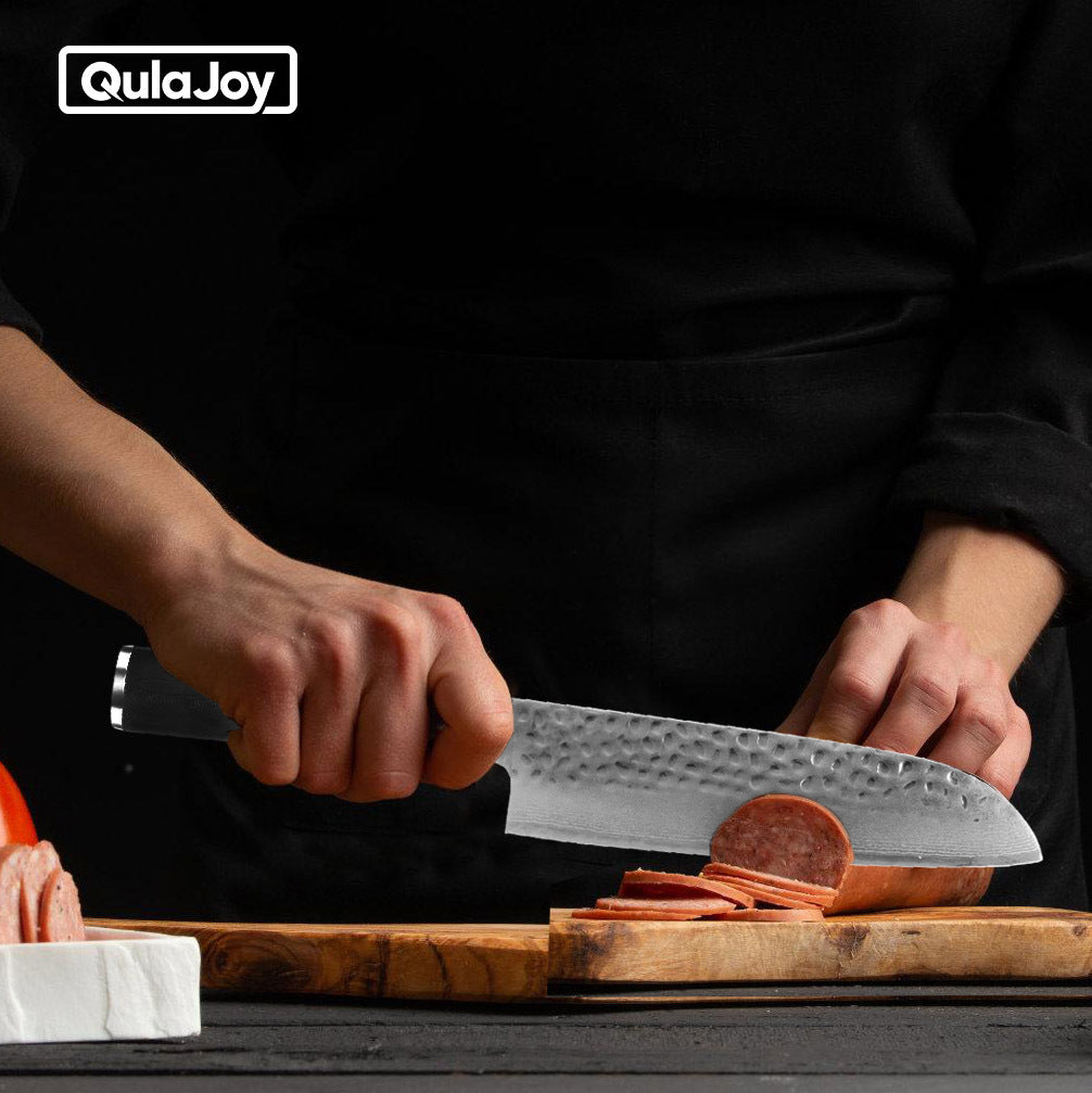 Qulajoy 7 Inch Santoku Knife - Ultra Sharp 67-Layer Damascus VG-10 Core with G10 Handle & Sheath