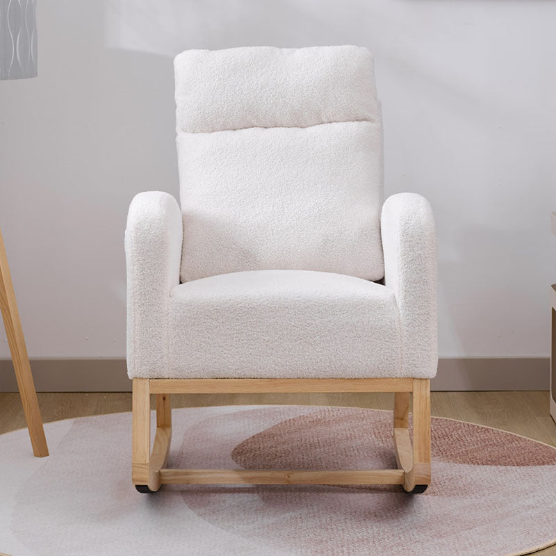 Modern Accent Rocking Chair Rocking Chair With Solid Wood Legs, Upholstered Nursery Glider Rocker, Comfy Armchair With Side Pocket, Living Room Lounge Arm Chair With High Backrest
