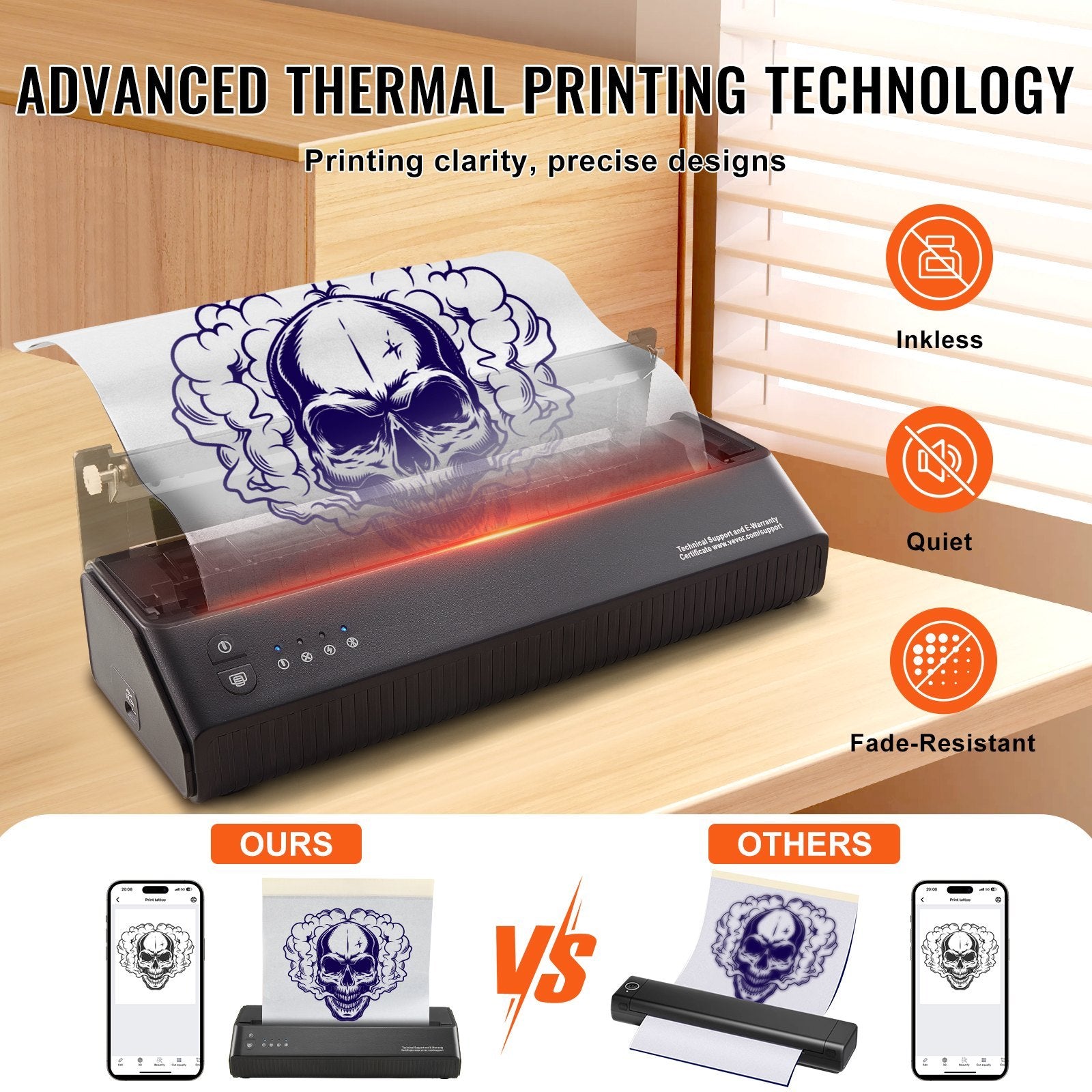 VEVOR Tattoo Stencil Printer, Wireless Bluetooth Thermal Stencil Machine