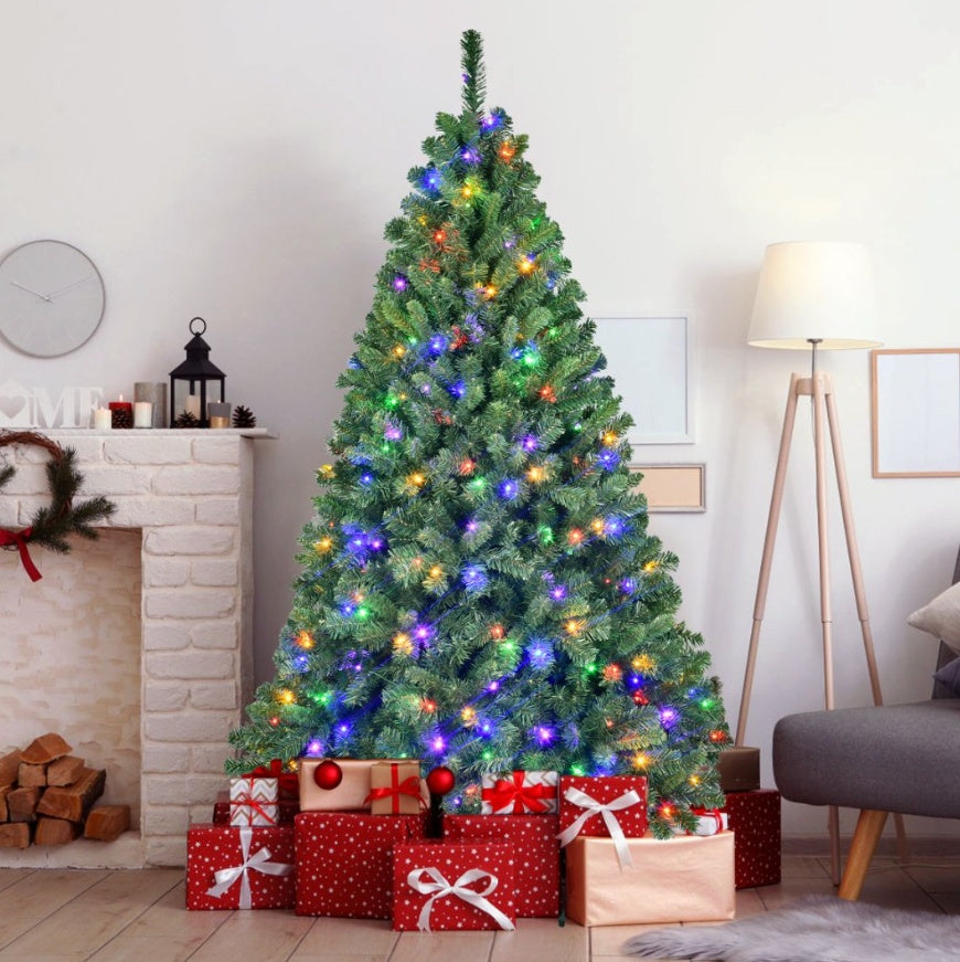 fulian 6ft PVC Hybrid Automatic Tree (Pre-Lit Smart RGB, Quick Set)