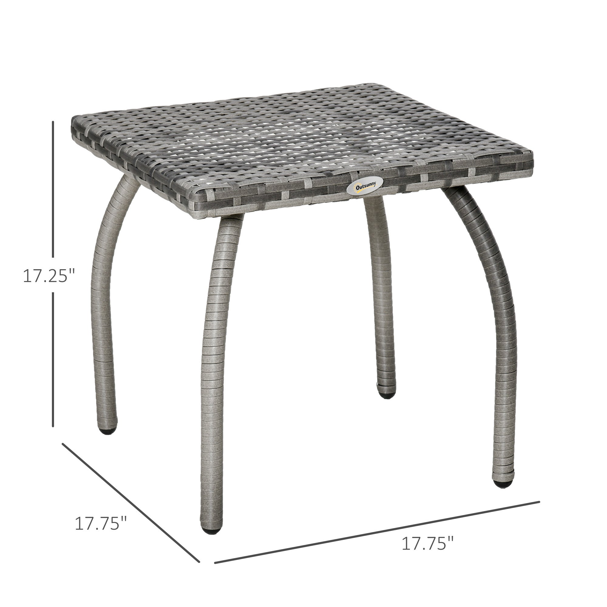Rattan Wicker End Table All-Weather Side Table For Outdoor Garden Balcony Backyard Gray