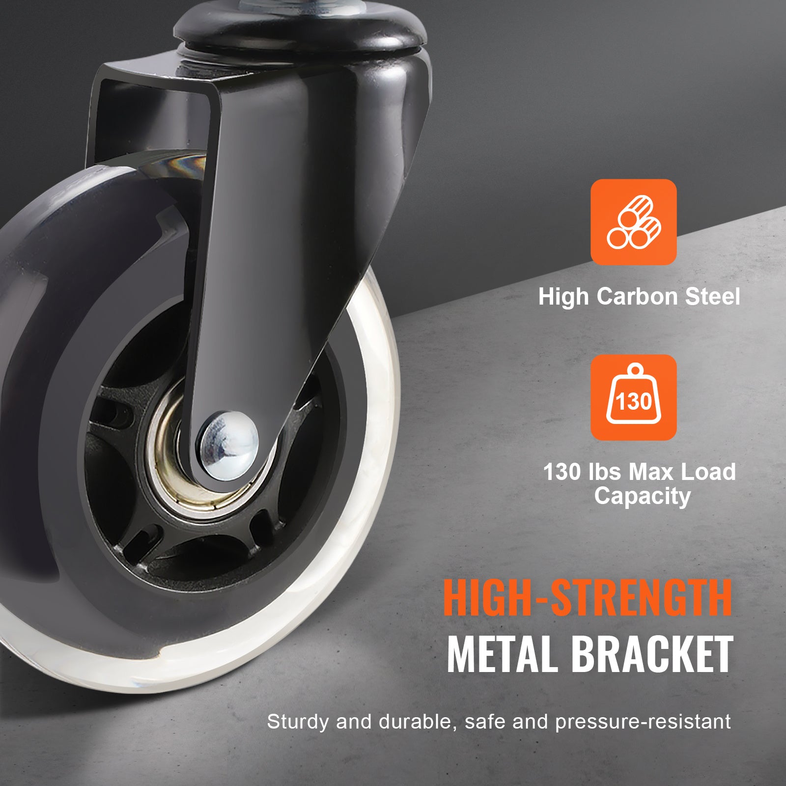 VEVOR Office Chair Wheels, Set of 5 — 3 Inch Heavy Duty Casters, 130 lb Capacity