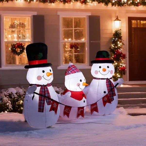 6.2FT Lighted Christmas Inflatable Decoration - Snowman Family with LED Bunting