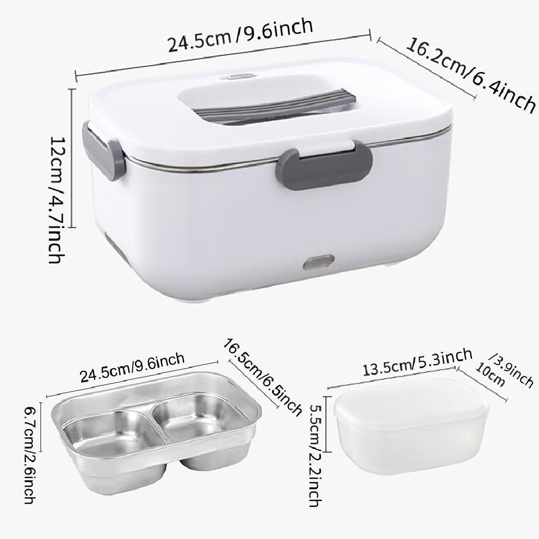 Electric Lunch Box Food Warmer – 2-in-1 110V Home & 12V Car, Stainless-Steel Tray (US)