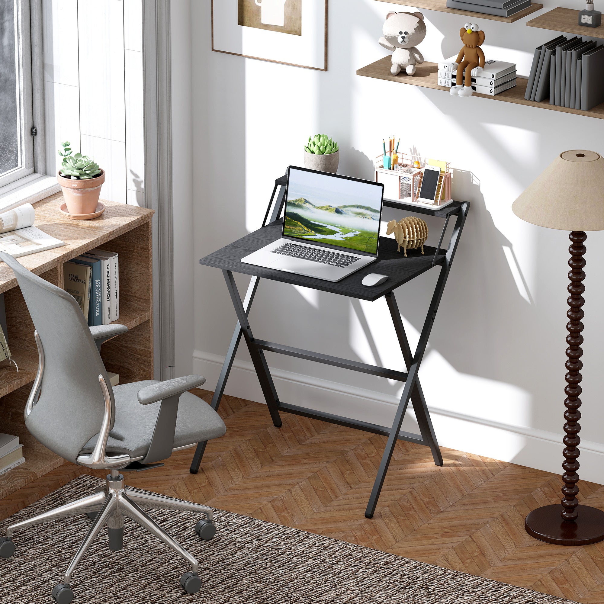 Folding Computer Desk 27 6 Monitor Shelf Black Cjfu2463221 - View 2