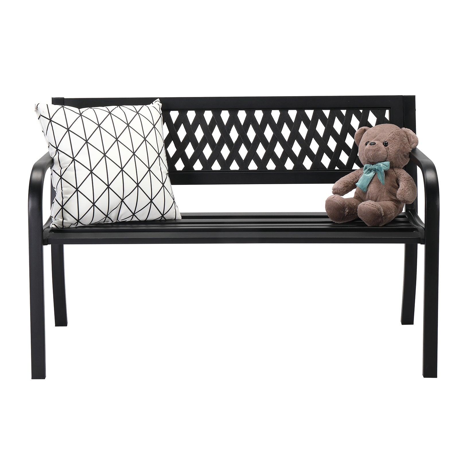 47 Inch PVC Mesh Backrest Black Iron Bench