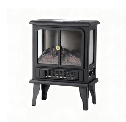 Coocosh 26 inch freestanding electric fireplace, perfect for home studios, combining a metal structure with a captivating 3D flame effect that enhances your cozy environment.