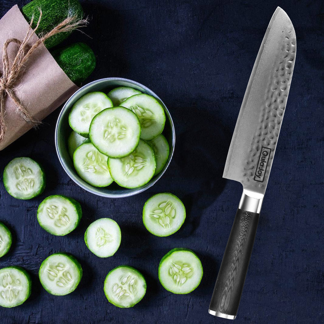 Qulajoy 7 Inch Santoku Knife - Ultra Sharp 67-Layer Damascus VG-10 Core with G10 Handle & Sheath