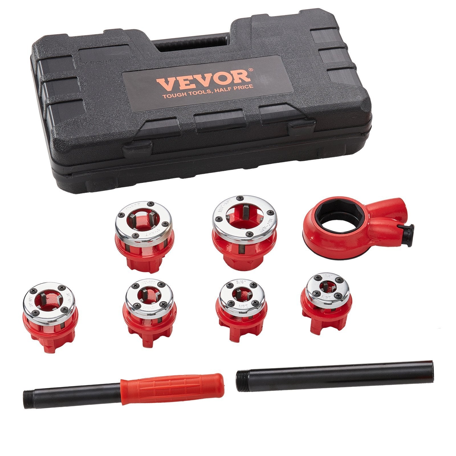 VEVOR Ratchet Pipe Threader Kit, Manual Ratcheting Pipe Threader with 6 NPT Dies