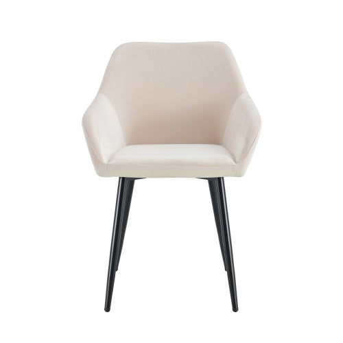 Leisure Modern Living Dining Room Accent Arm Chairs Club Guest With Strong Black Metal Legs, Set Of 2, TEDDY Fabric Beige
