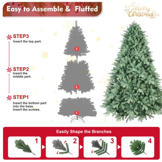 Artificial 6ft Blue Green Tint Christmas Tree With 1878 PE PVC Mixed Branch Tips, Memory Wire Iron Wire, Hinged Premium & Foldable Base For Indoor Holiday Decorating