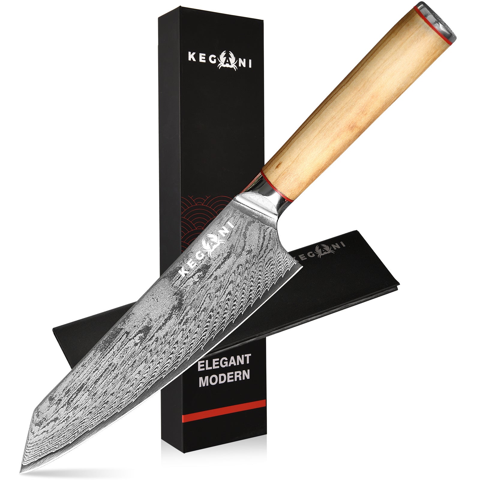 Kegani Kiritsuke Knife - 8 Inch Professional Japanese Chef's Knife, 67 Layers AUS-10 Damascus Steel - D-Shaped Wood Handle