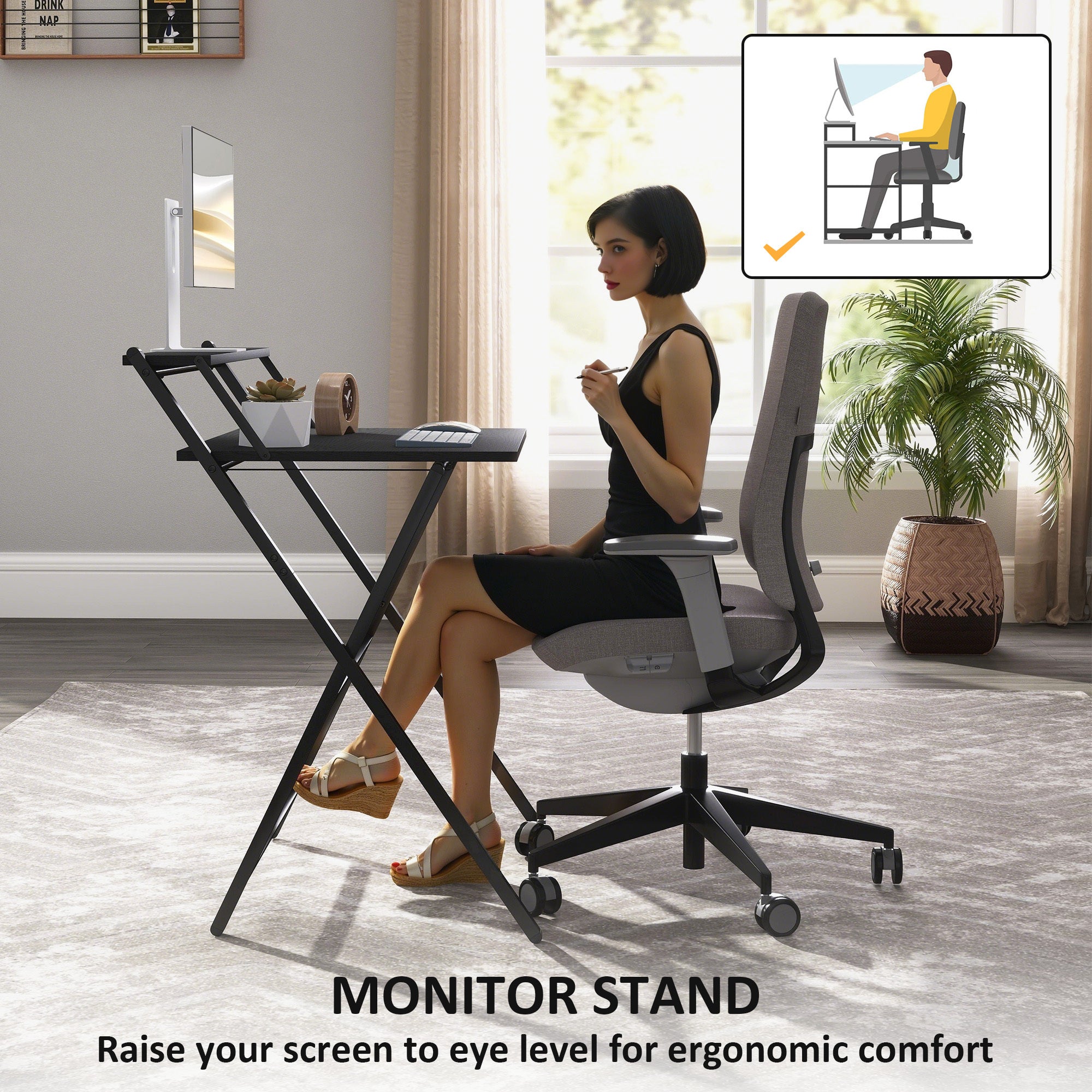 Folding Computer Desk 27 6 Monitor Shelf Black Cjfu2463221 - View 4