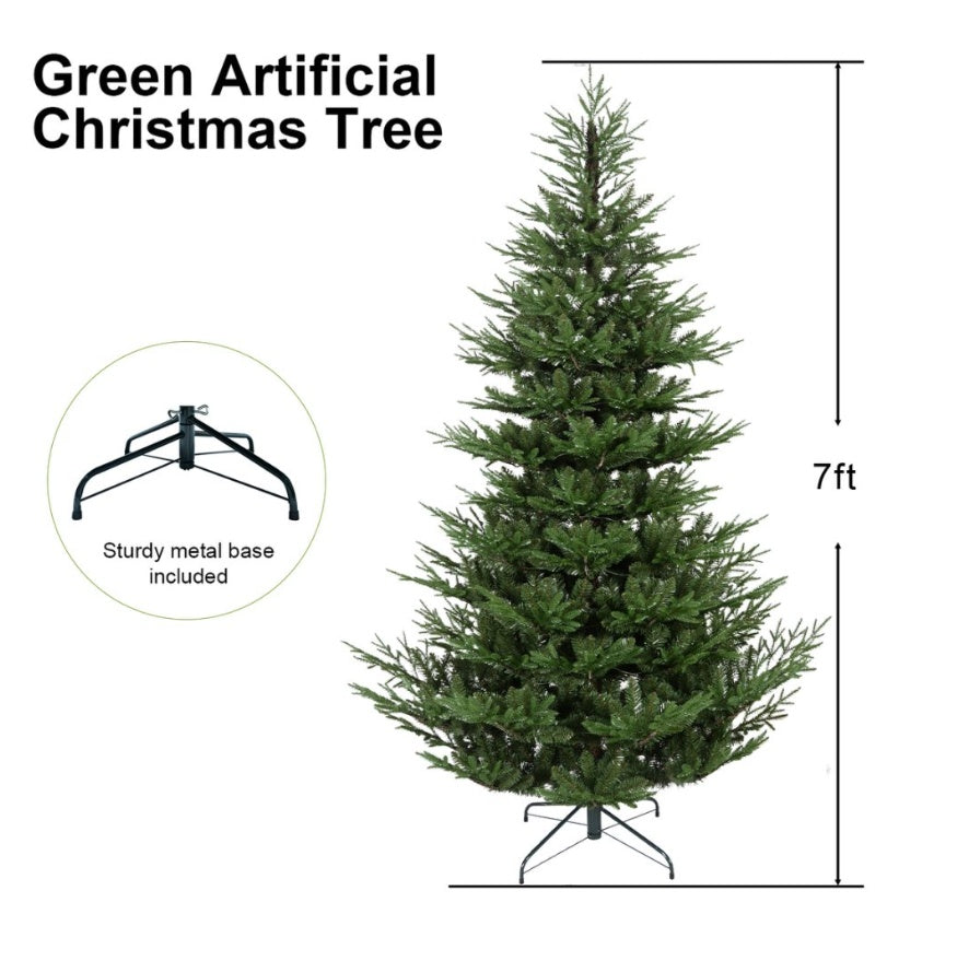 fulian 9ft PE/PVC Hybrid Artificial Christmas Tree - Green, Folding, Metal Base Included