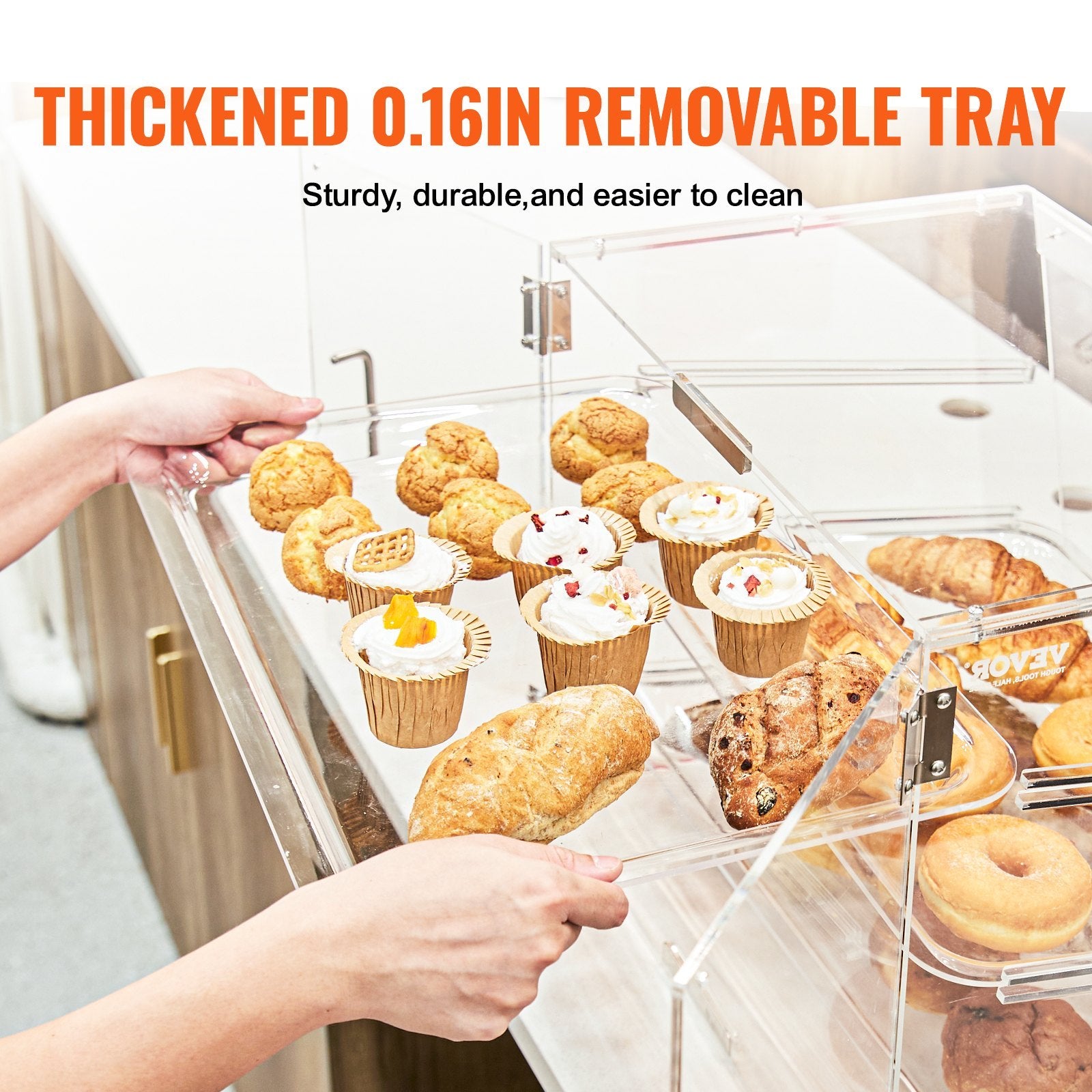 VEVOR Pastry Display Case, 3-Tier Commercial Countertop Bakery Display Case, Acrylic Display Box With Rear Door Access Removable Shelves