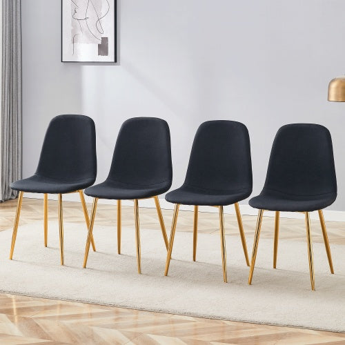 Luxury Simple Chair - Set of 4 | Black Linen-Cotton Dining Chair with Gold Metal Legs
