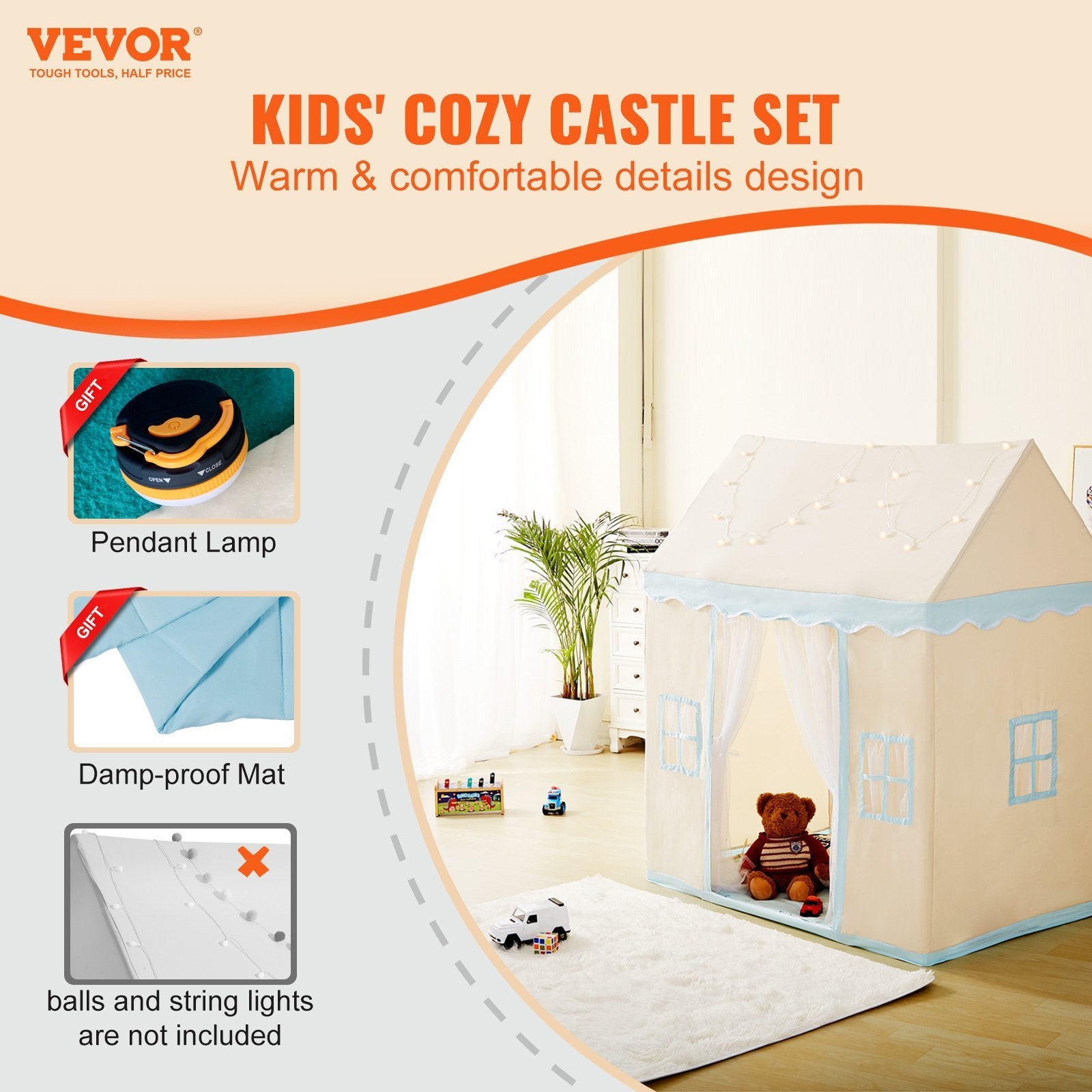 VEVOR Kids Play Tent, Indoor and Outdoor Castle Tent, Beige