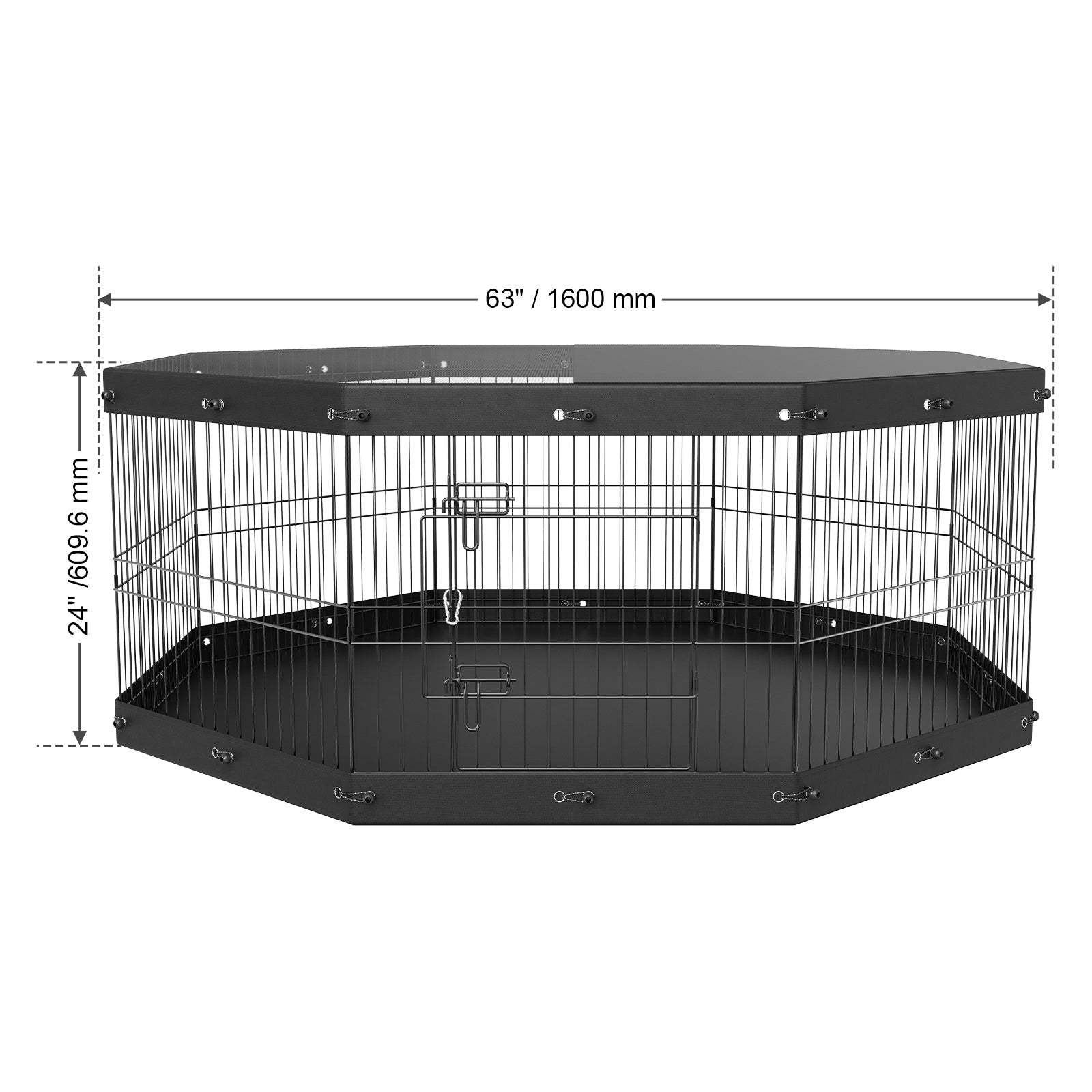 VEVOR Dog Playpen, 8 Panels Foldable Metal Dog Exercise Pen with Top Cover & 600D Oxford Bottom Pad, 24in H - 63" x 63"