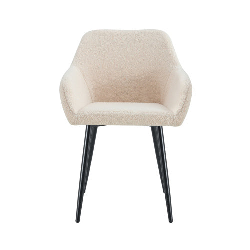 Leisure Modern Living Dining Room Accent Arm Chairs Club Guest With Strong Black Metal Legs, Set Of 2, TEDDY Fabric Beige