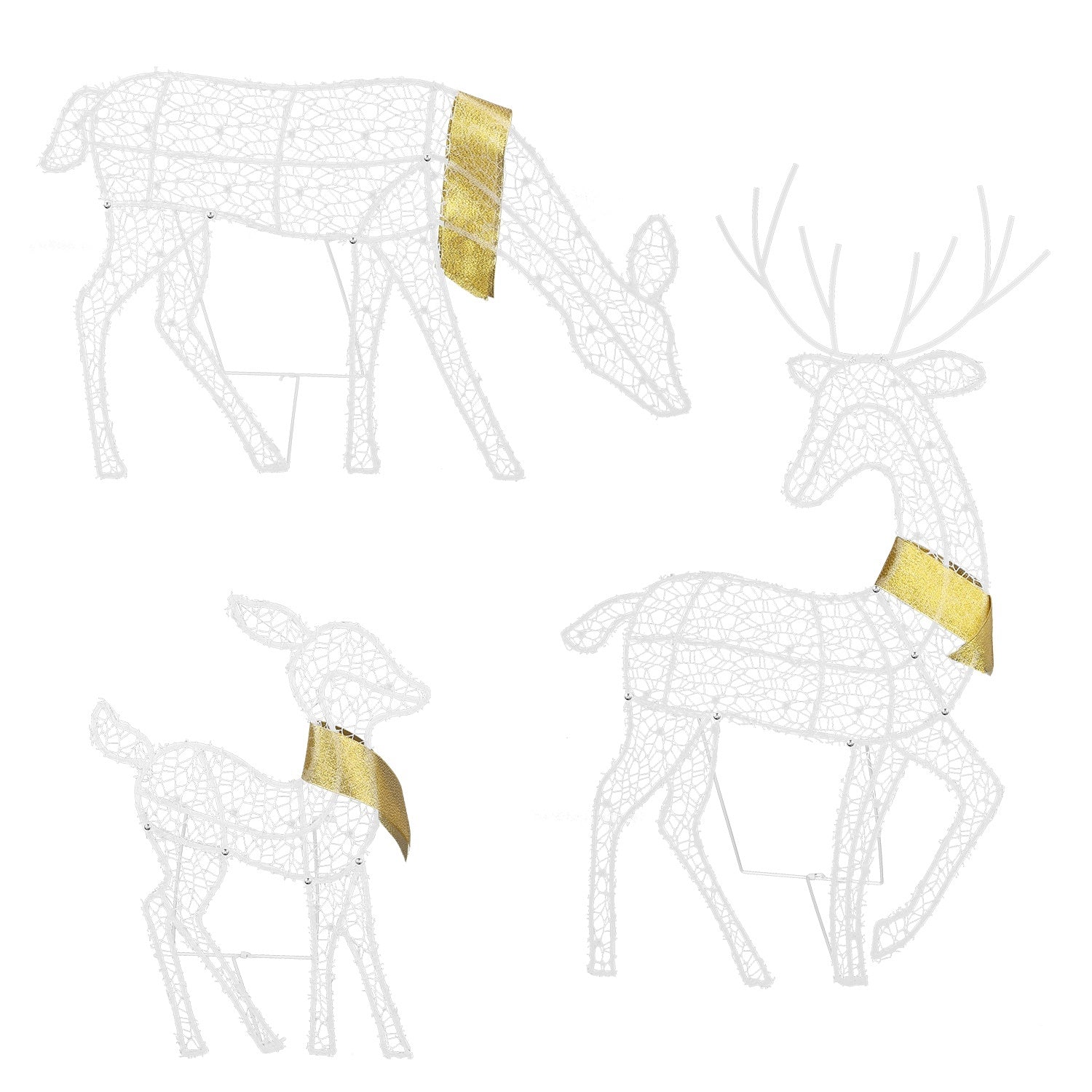 3 Sets Lighted 2D Reindeer Family — Warm Yellow LED Christmas Decoration (Buck, Doe, Fawn)