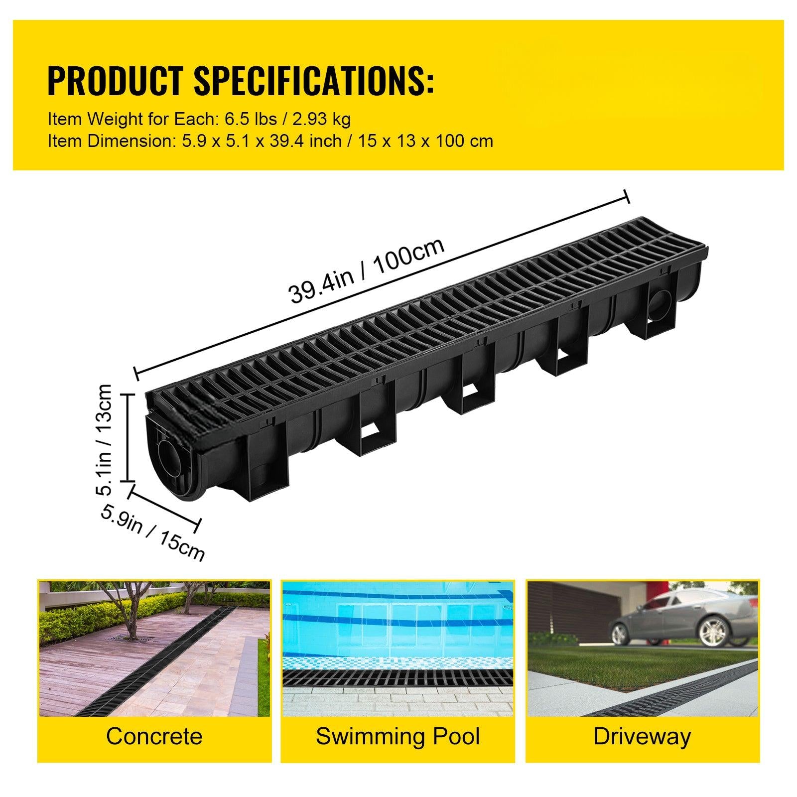 Coocosh trench drain system designed with a strong HDPE construction, featuring black plastic grates, ideal for effective drainage in driveways and outdoor areas.