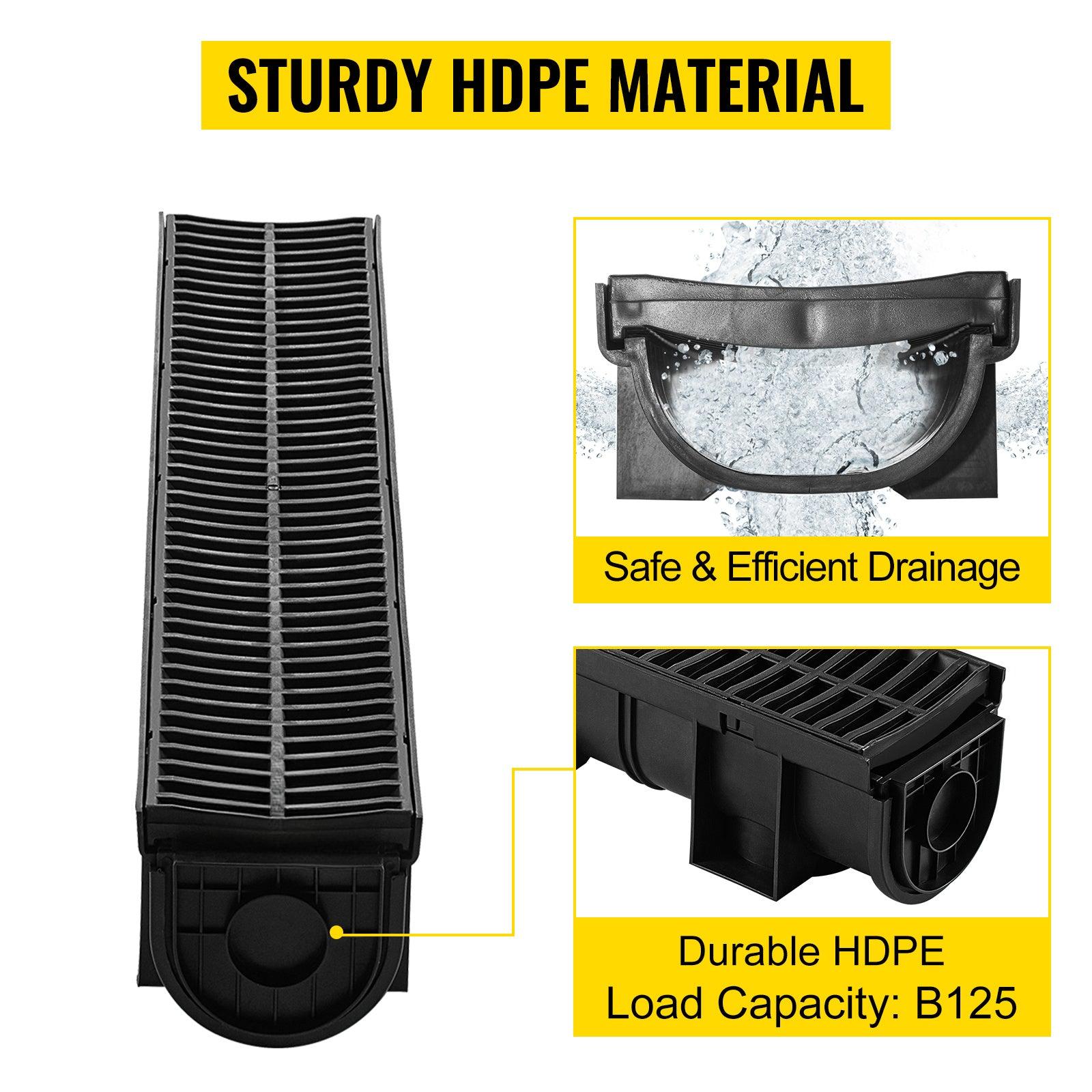 Coocosh Drainage Channel Grate with High-Density Polyethylene (HDPE) construction, featuring black color, designed for safe and efficient drainage with a load capacity of B125, showcasing a main view perspective.