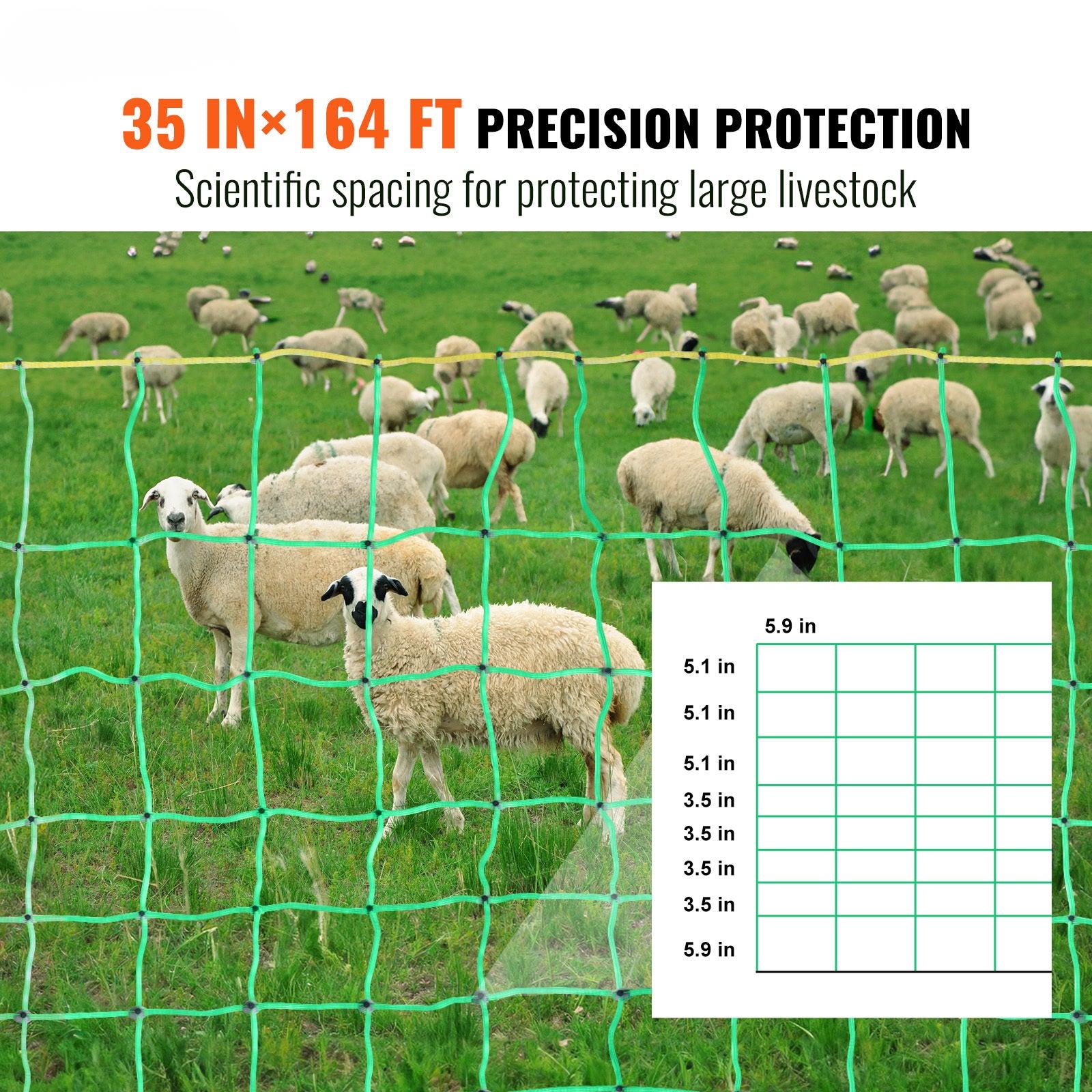 Coocosh Livestock Protective Netting, PE Netting material, bright green color, 35 in x 164 ft dimensions, close-up view showing scientific spacing to protect large livestock.