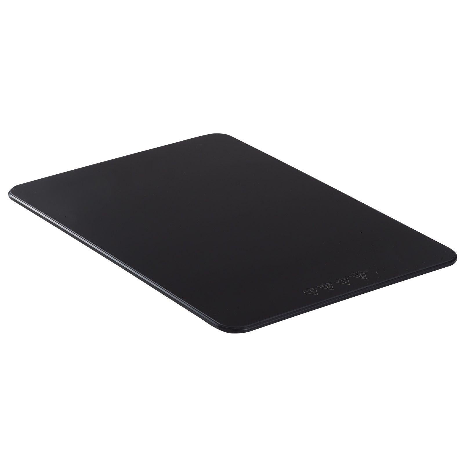 Coocosh's black electric warming tray with a spacious tempered glass top, perfect for serving food at large gatherings and events.