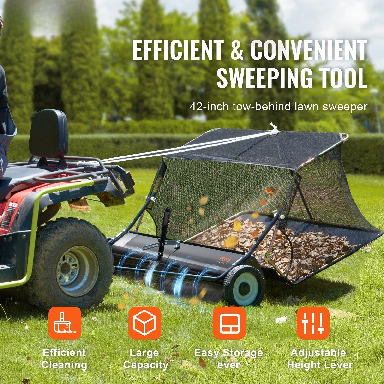 Coocosh's innovative lawn sweeper, featuring adjustable components for user convenience, showcases a robust black design that efficiently collects leaves, ideal for maintaining a tidy yard year-round.
