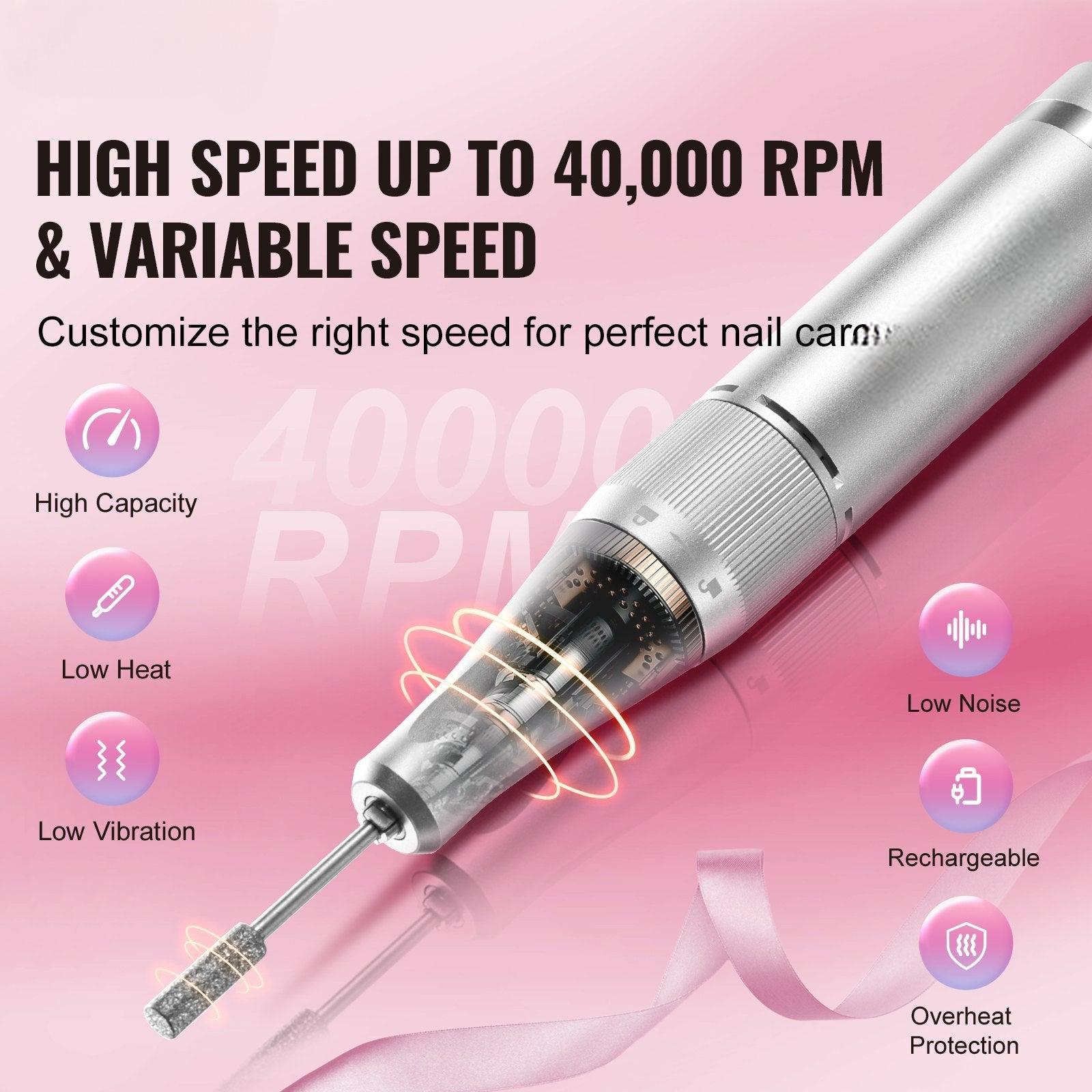 Coocosh Nail Drill Machine with high precision and variable speed settings, featuring a sleek silver finish, compact design for portability, ideal for professional nail care.