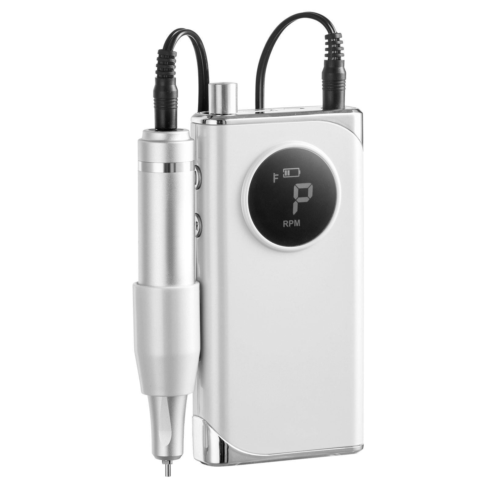 Coocosh Professional Tattoo Pen Set featuring durable aluminum body, advanced RPM display, sleek white design, perfect for precision work in artistic endeavors.