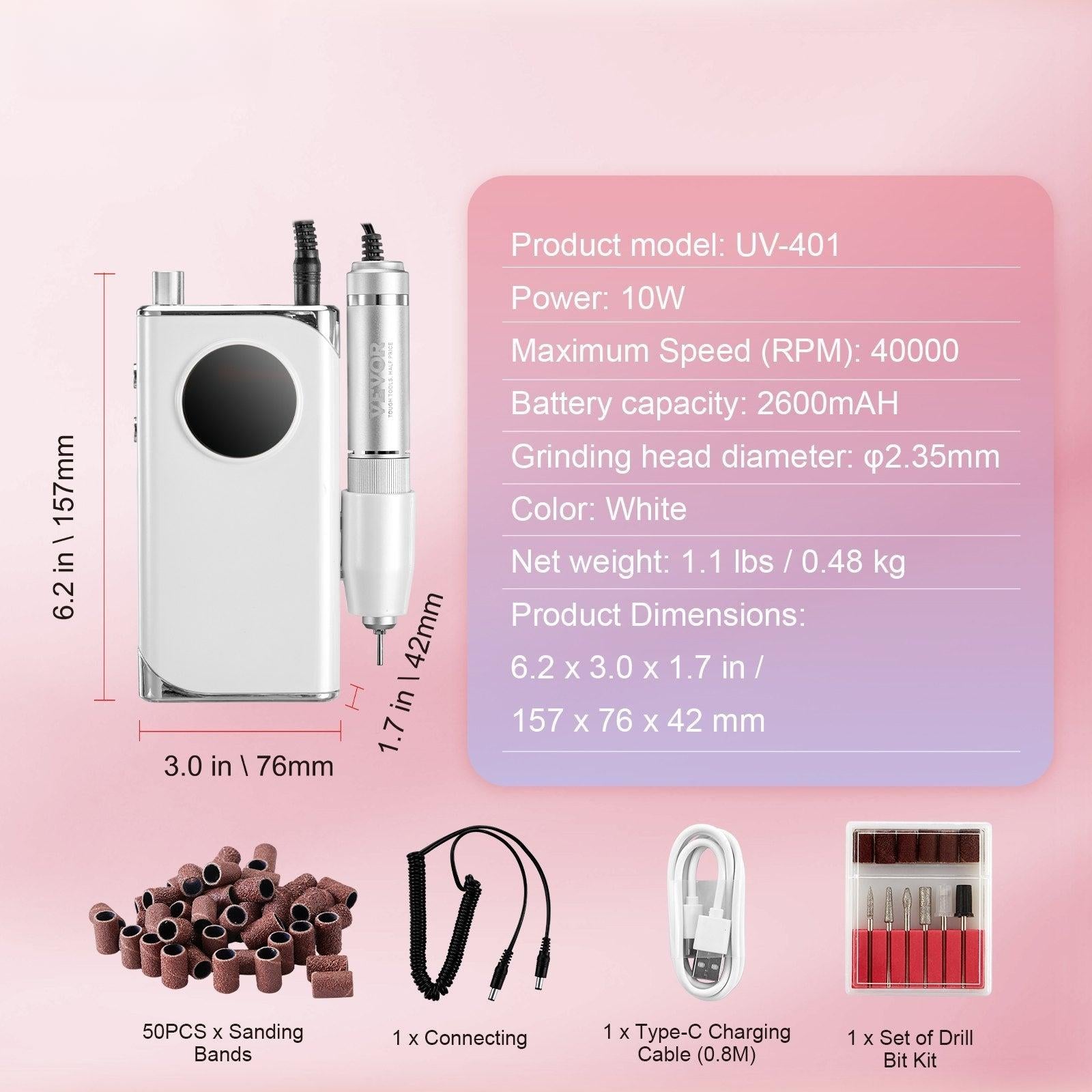 Coocosh Electric Rechargeable Nail Drill, equipped with sanding bands and cordless functionality in a sleek white finish, designed for efficient nail care and maintenance.