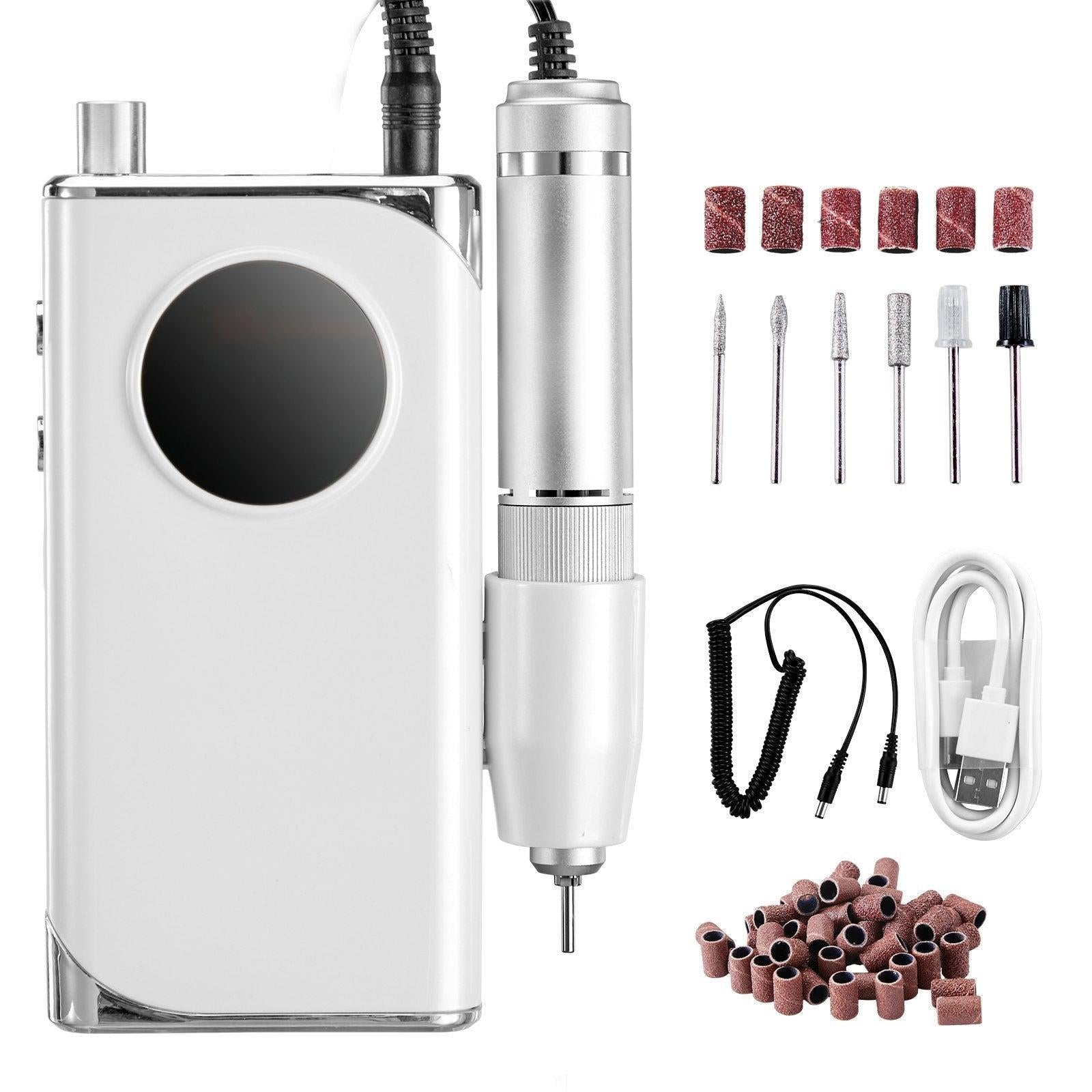 Coocosh Electric Nail Drill Kit with Precision Handpiece, Lightweight Design, sleek White Finish, Includes Variety of Drill Bits and Sanding Bands, Ideal for Nail Art Professionals and Enthusiasts.