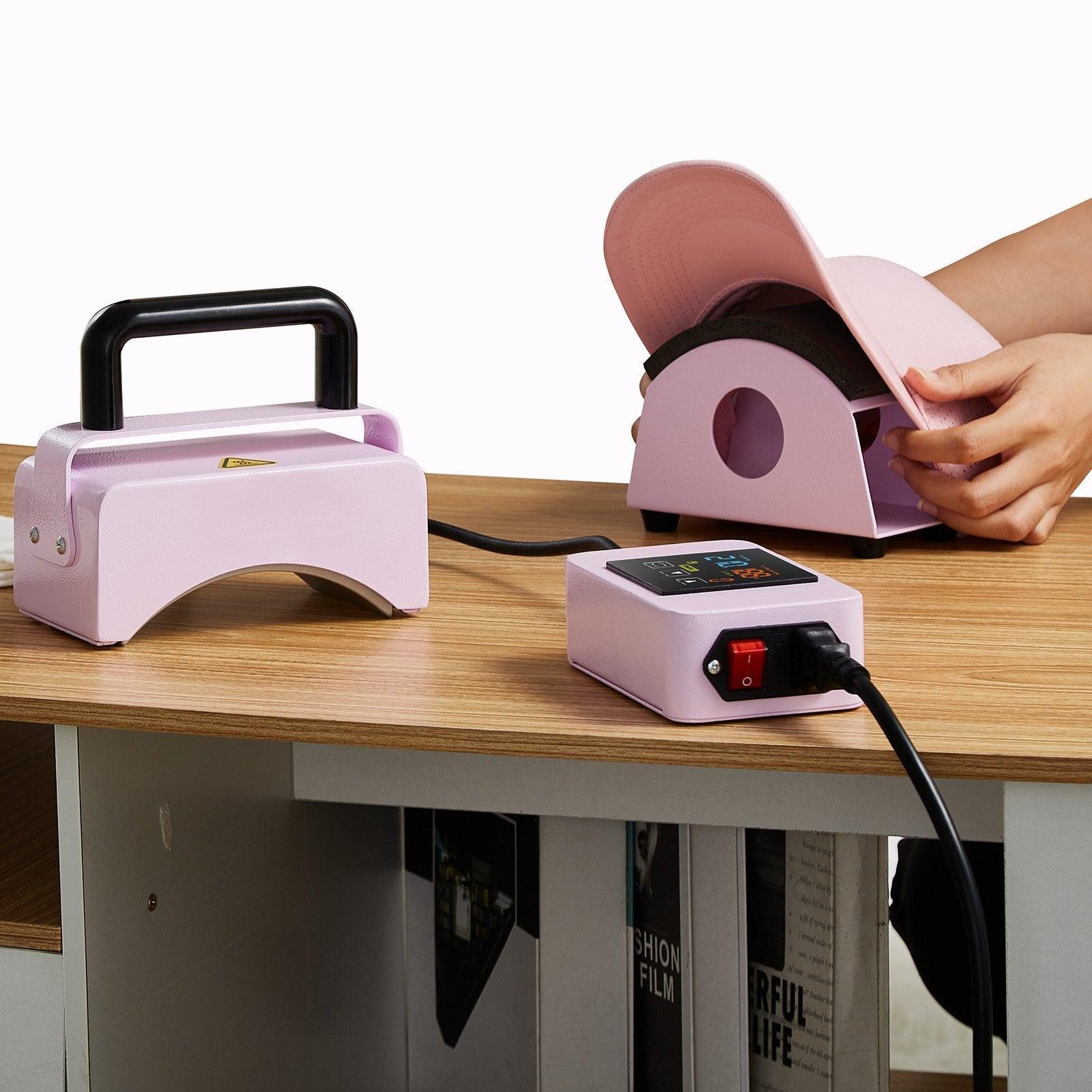 Coocosh heat press designed for detailed cap design, featuring a ceramic-coated plate and robust build, perfect for creative streaming projects.