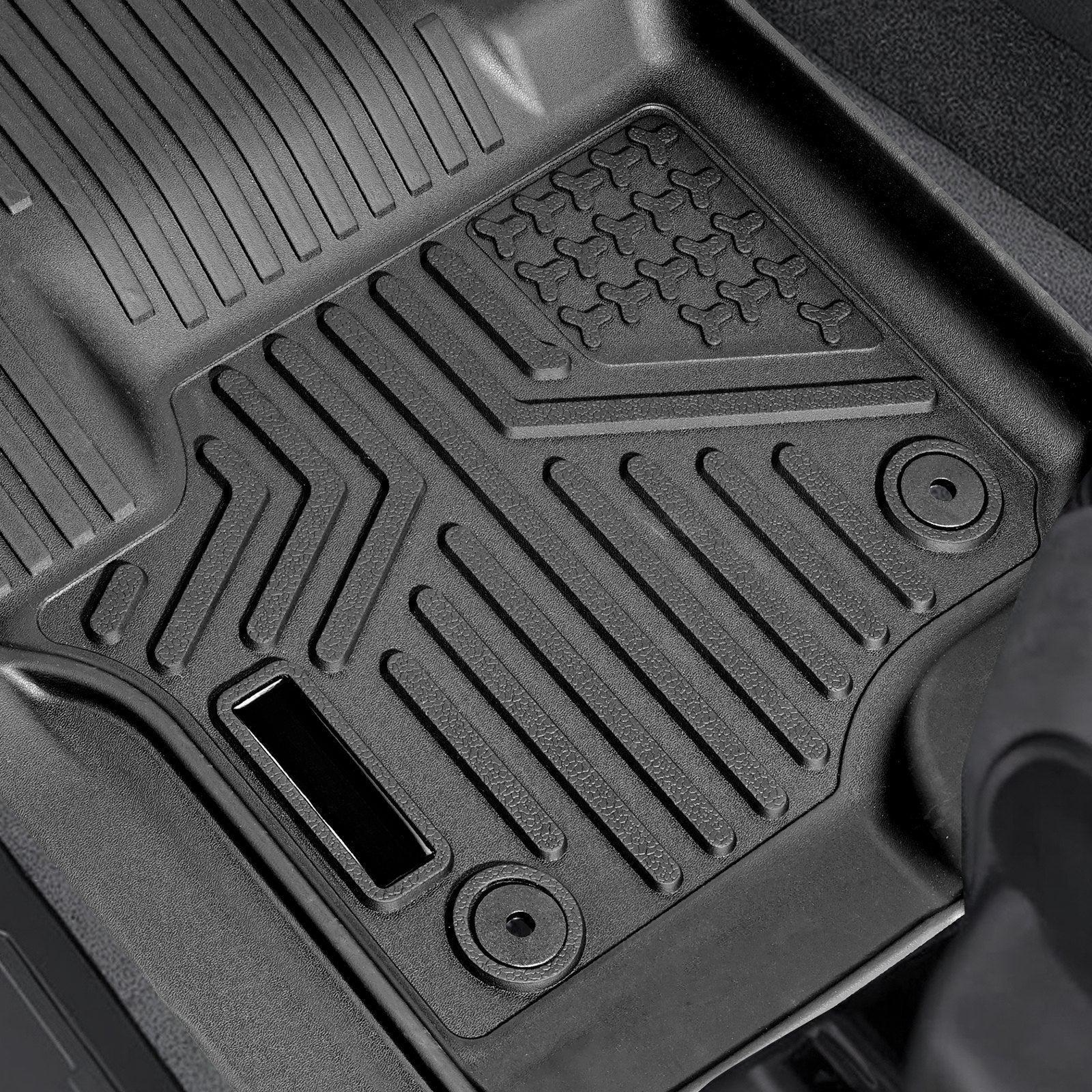 Coocosh Rubber Floor Mat featuring anti-slip grooves and drainage channels, classic black color, designed for optimal vehicle interior protection, ideal fit for most cars, displayed in close-up view.